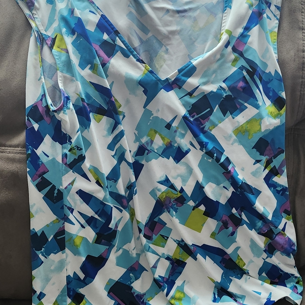 Calvin Klein Abstract Print V-Neck Camisole - Blue/Teal/Green